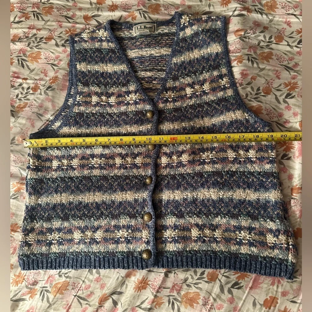 L.L. Bean Women's Multicolored Knit Vest Vintage Size Medium USA 100% Cotton 90s - Picture 4 of 5
